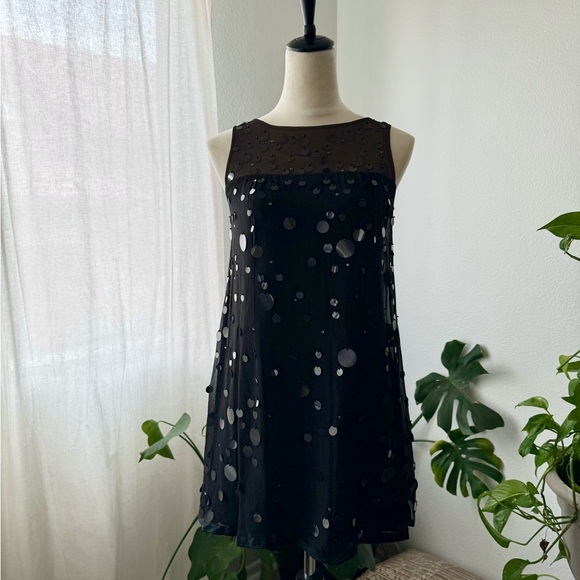 Nanette Lepore 100% Silk Sequins Sheer Top Emblished Black Cocktail Dress Sz 4 - Picture 3 of 9